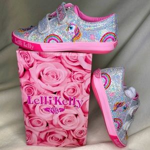NWT Lelli Kelly Unicorn Velcro Abigail Sneaker - SILVER GLITTER